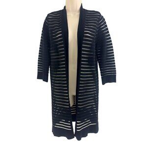 Kasper Black Illusion Stripe Cardigan‎ Shrug Wrap Duster Size M Jacket Kimono